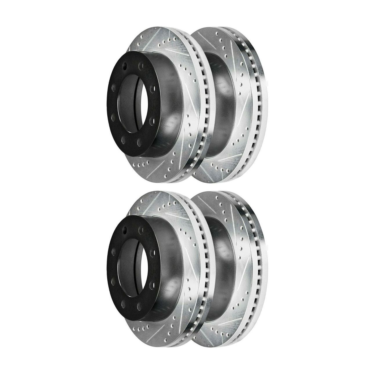 2 Sets Of - Front Drilled Slotted Brake Rotors Black For Chevrolet Express 2500 6.6L