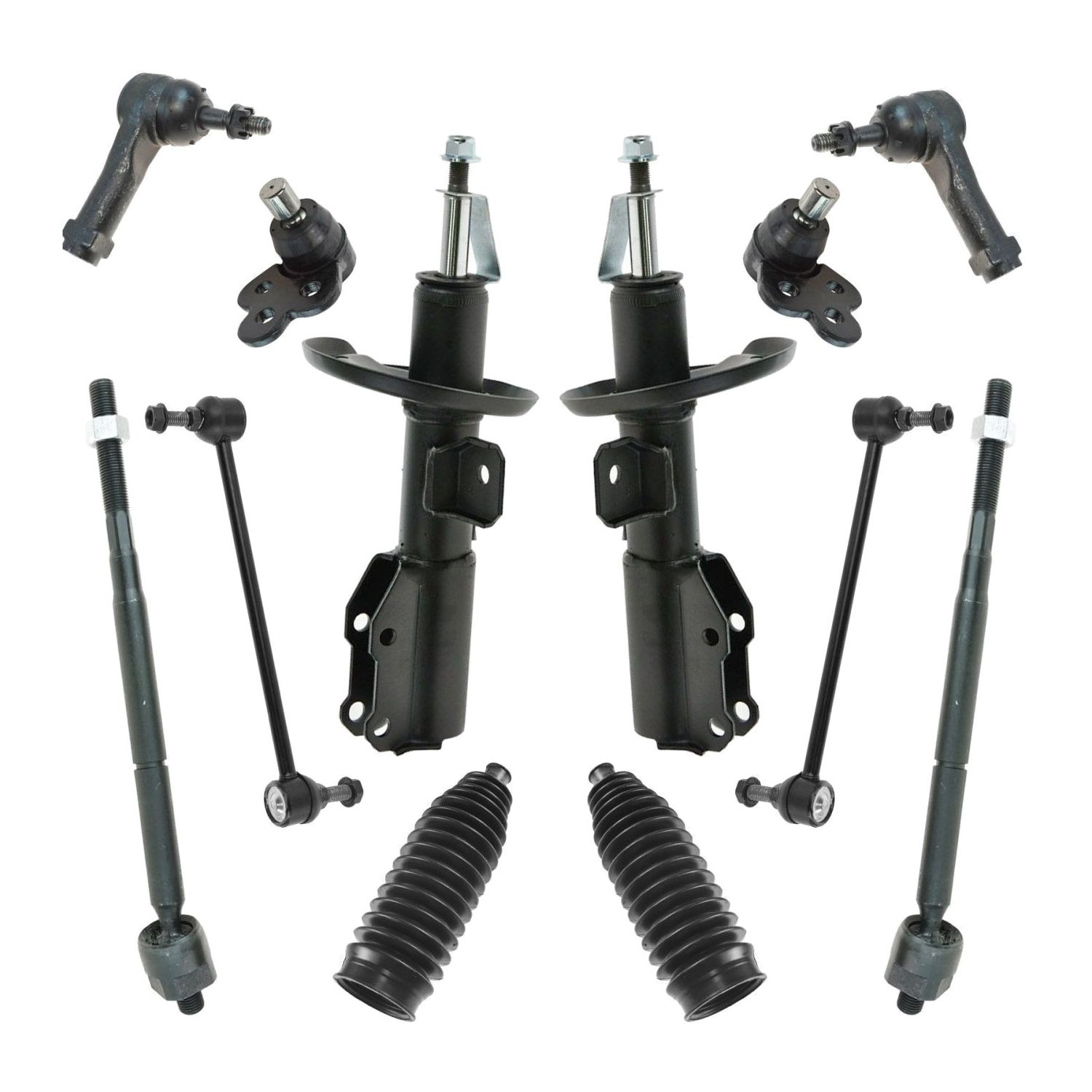 12 Piece Steering & Suspension Kit Strut Assemblies Tie Rods Bellows Ball Joints