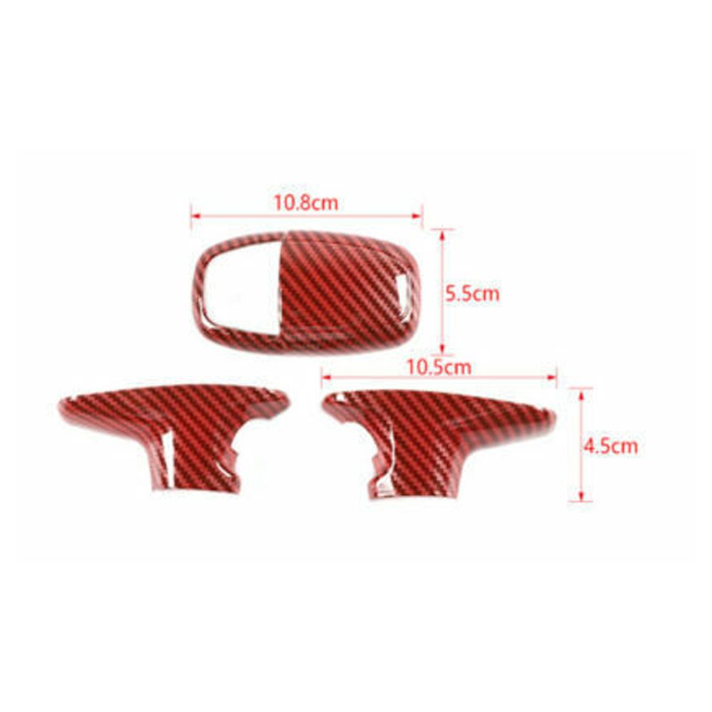 2 Sets Of - 3* Red Carbon Fiber Gear Shift Knob Cover Trim For 2015-2020 Dodge