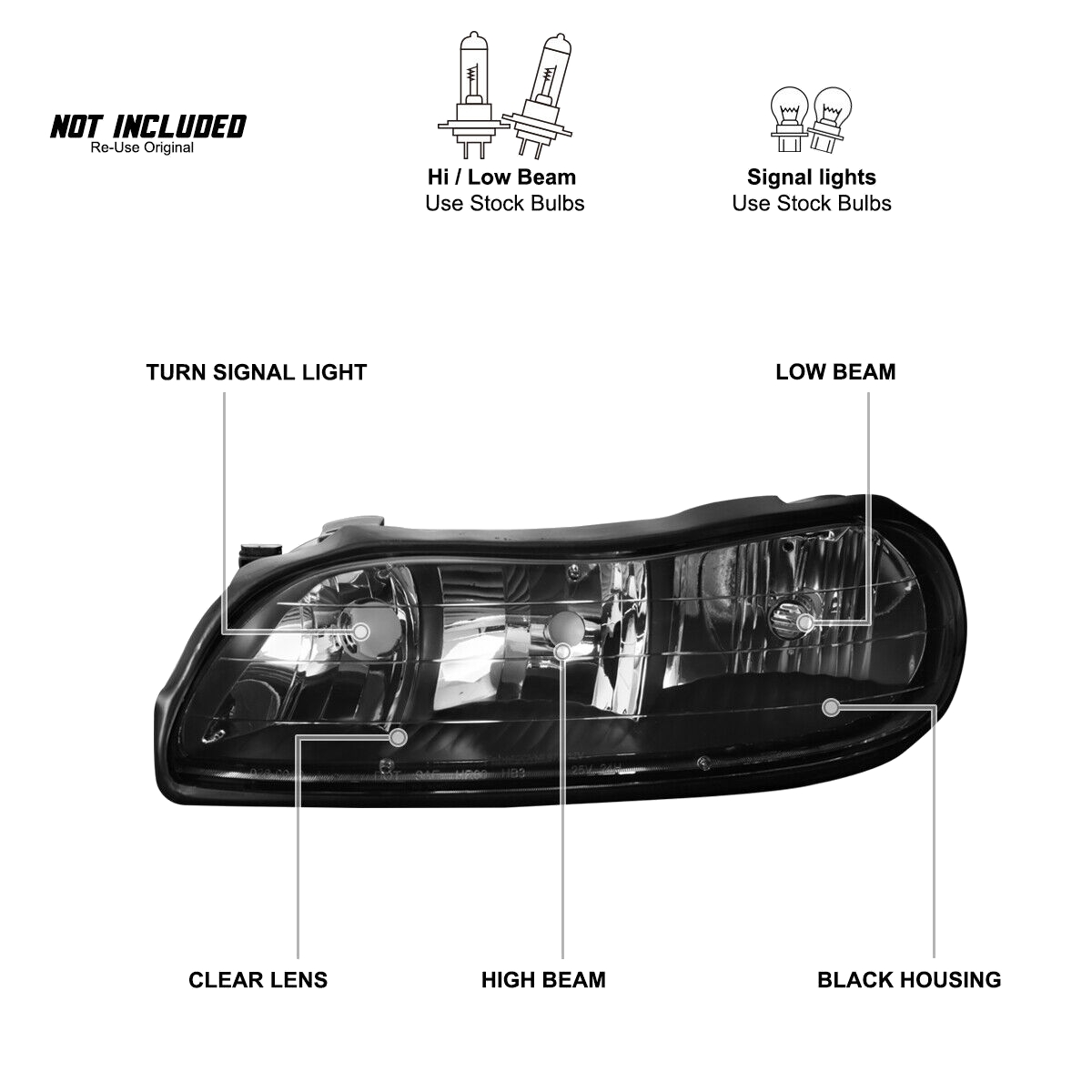 Black Headlights Corner Lamps Pair Left+Right
