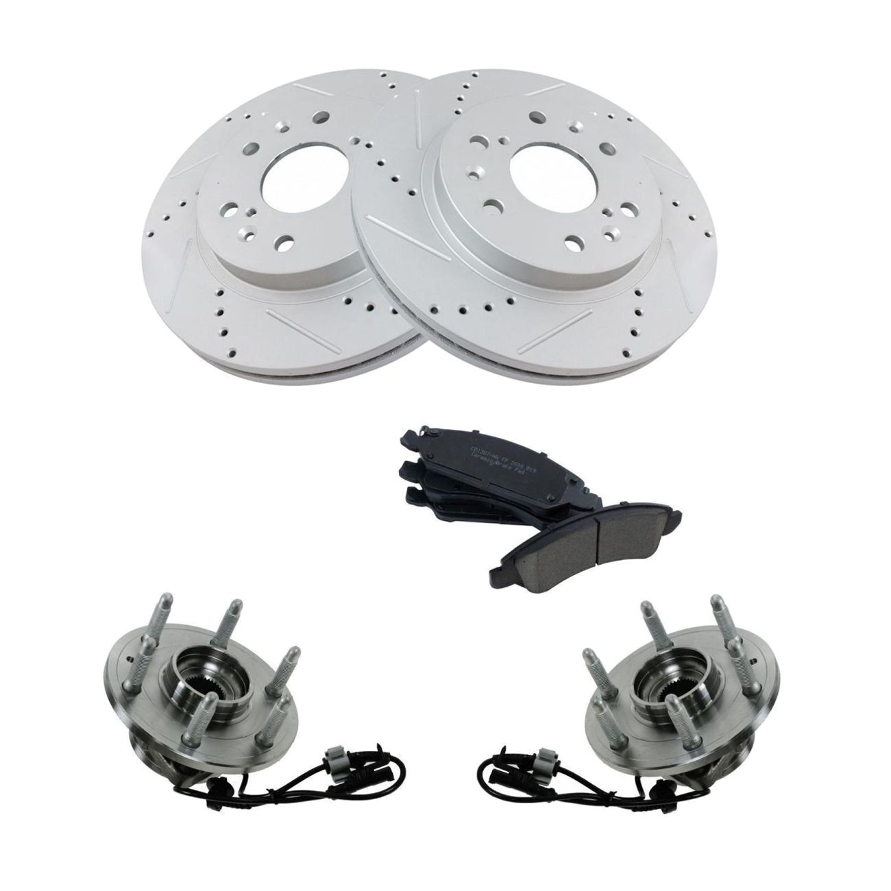 Front Performance Brake Rotor Ceramic Pad & Wheel Bearing Kit