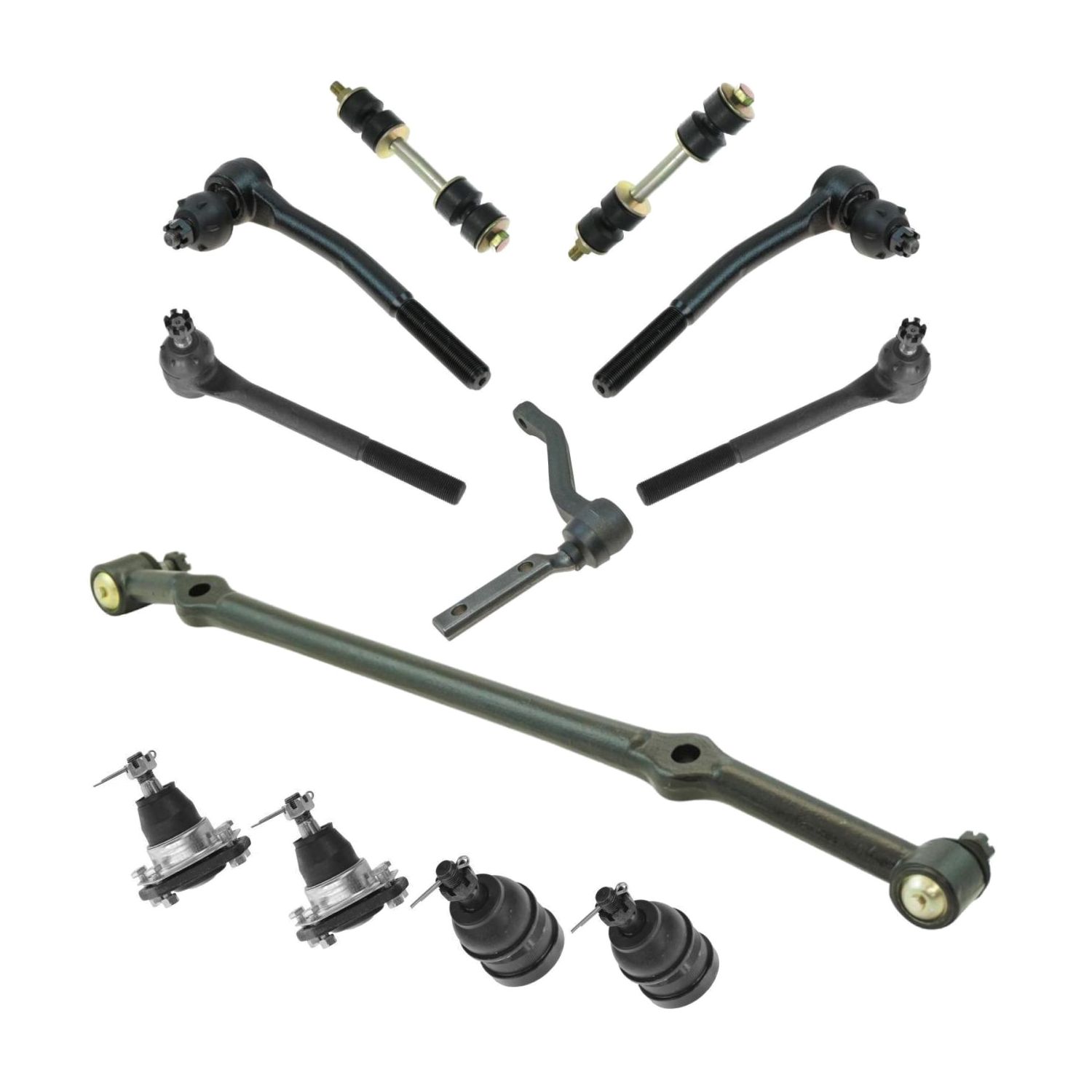 12pc Steering Suspension Kit Ball Joints Tie Rods Sway Bar Ends Center