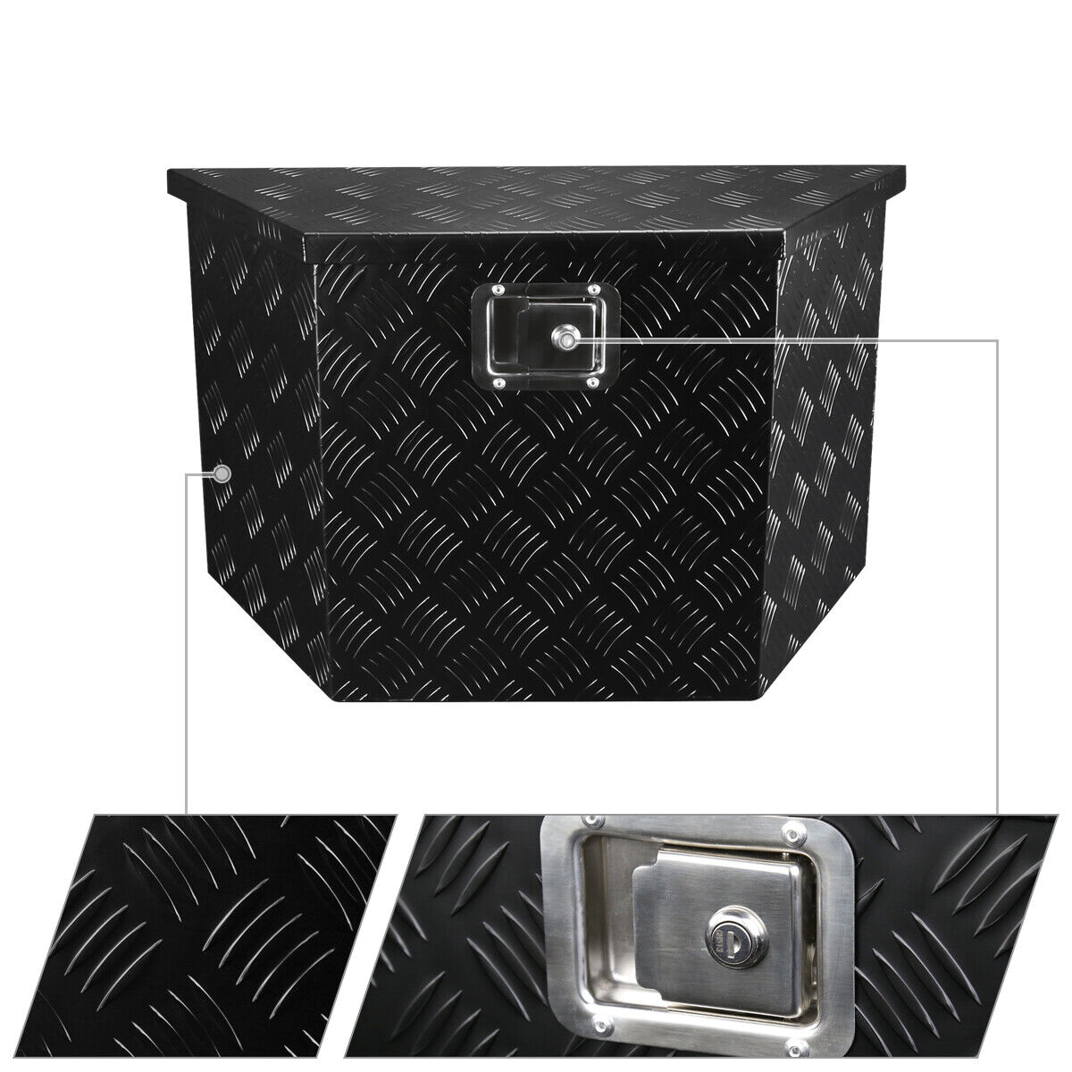 Tool Box 28"/15" Heavy Duty Black Aluminum Truck Pickup Storage W/Lock+Keys