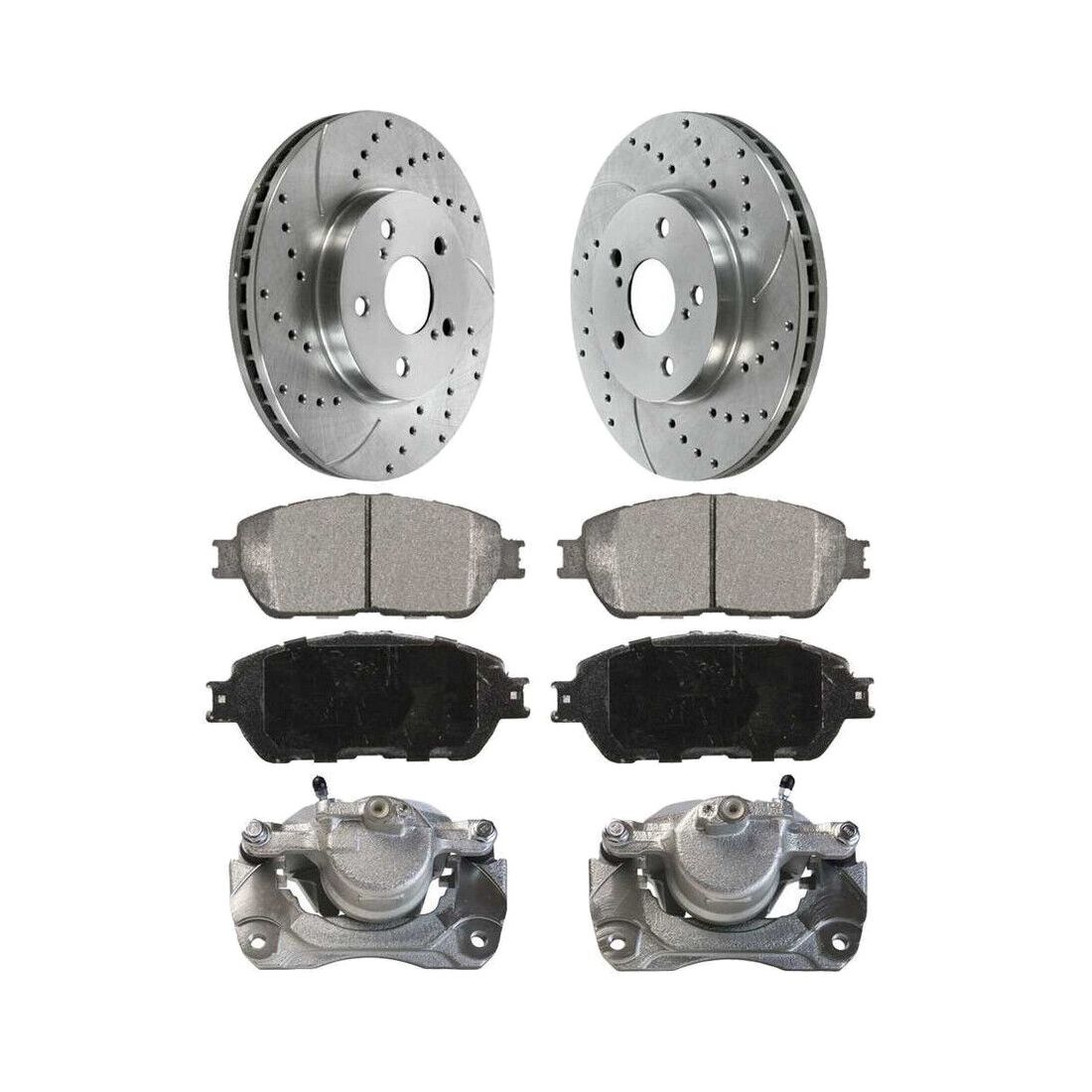 For 2004-2010 Sienna Mini Cargo Van Front Brake Calipers Pads Drilled Rotors