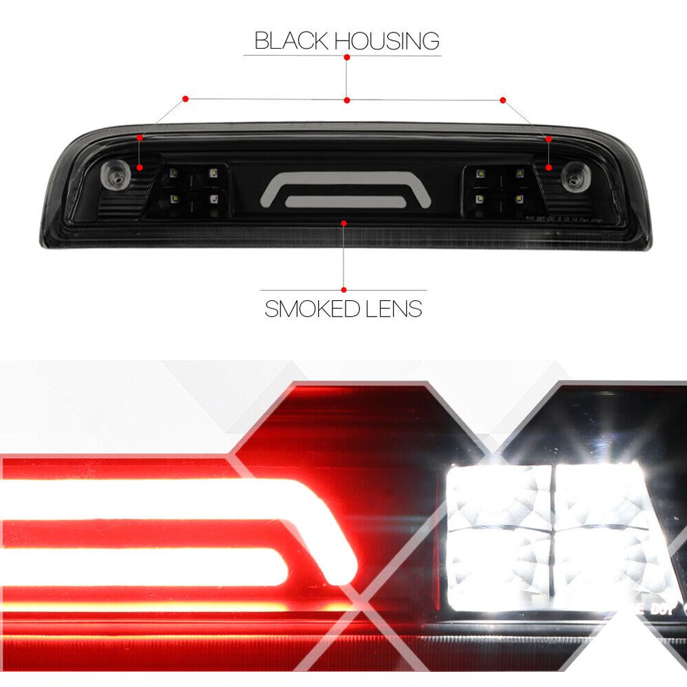 Fits 2014-2020 Silverado/Sierra Black/Smoke{LED BAR}Third 3rd Brake+ Light