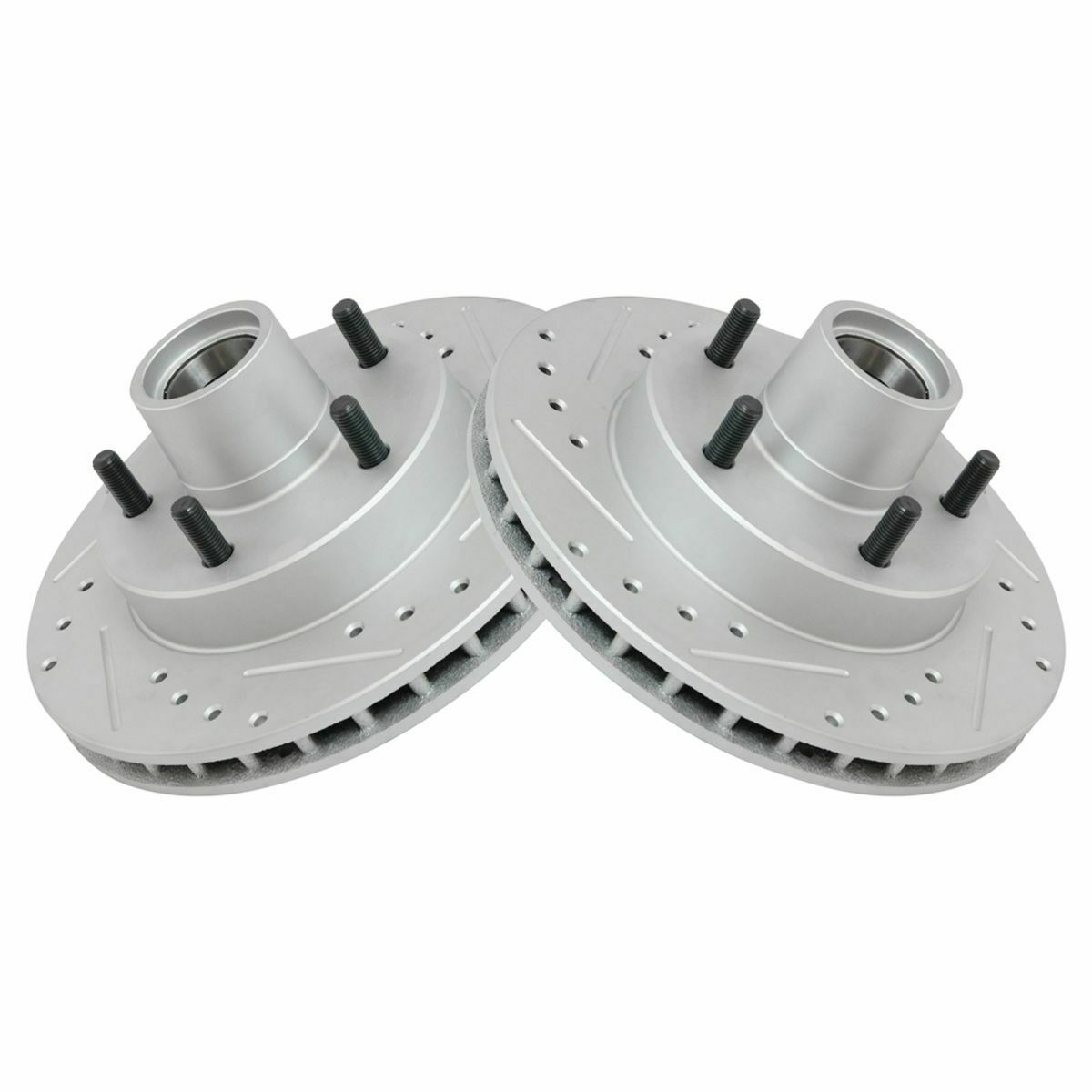 2 Sets Of - Performance Brake Rotor Drilled Slotted Coated & Ceramic Pad Front Kit