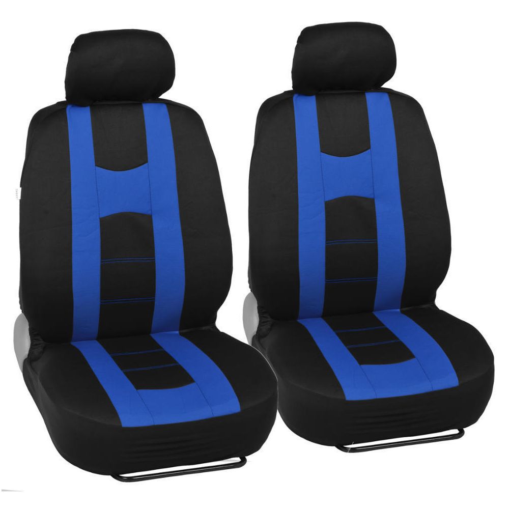 Black/Blue Sport Stripe Seat Covers Full Set W/ Shiny Metallic Blue Floor Mats
