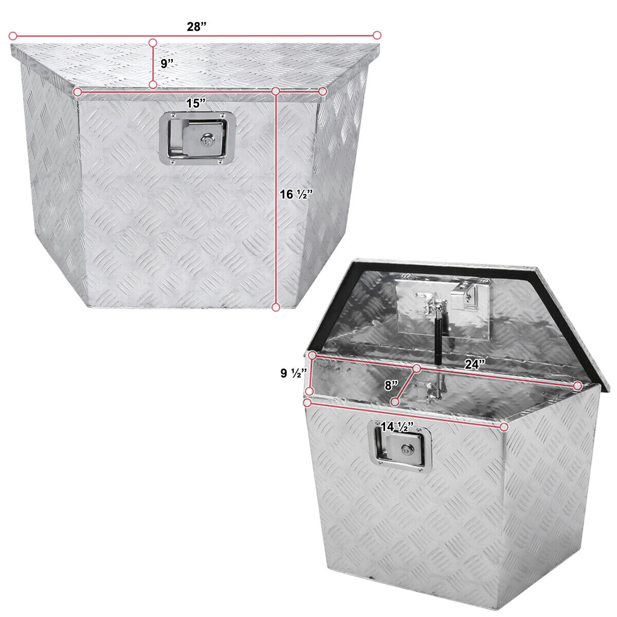 Tool Box 28"/15" Heavy Duty Aluminum Truck Pickup Trailer Storage+Lock+Keys