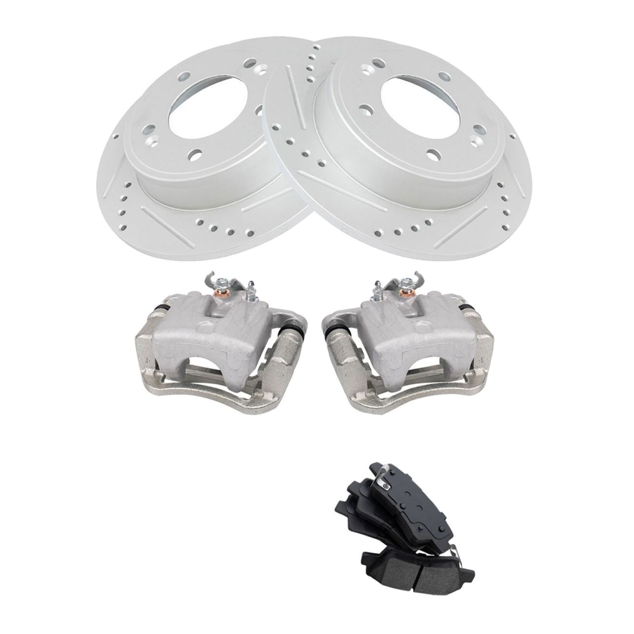 For 14-16 Kia Soul Hatchback Rear Brake Calipers Ceramic Pads & Drilled Rotors