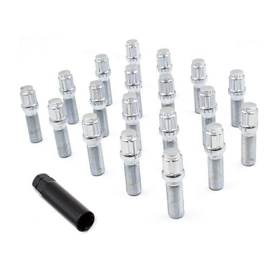 20 Lug Bolts 14x1.25 Chrome Conical 6-Spline Stud Bolt 40mm + Key/Tool