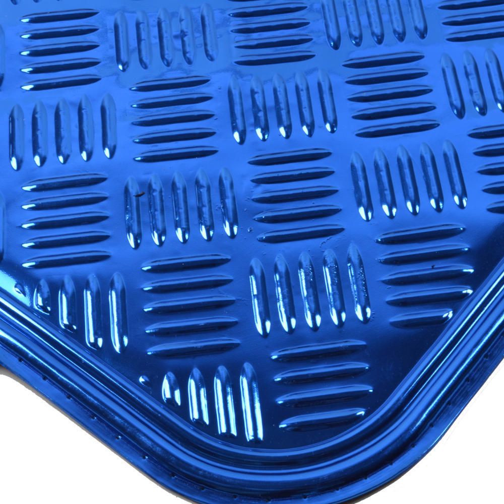 Black/Blue Sport Stripe Seat Covers Full Set W/ Shiny Metallic Blue Floor Mats