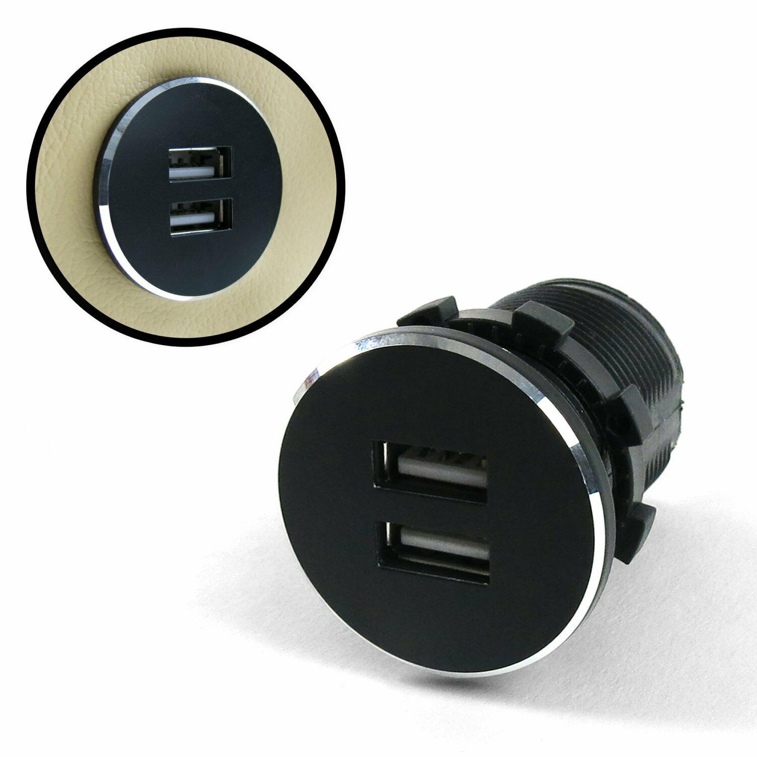 3 Sets Of - Black Dash Mount Dual Port USB Charger - Replaces Cigarette Lighter