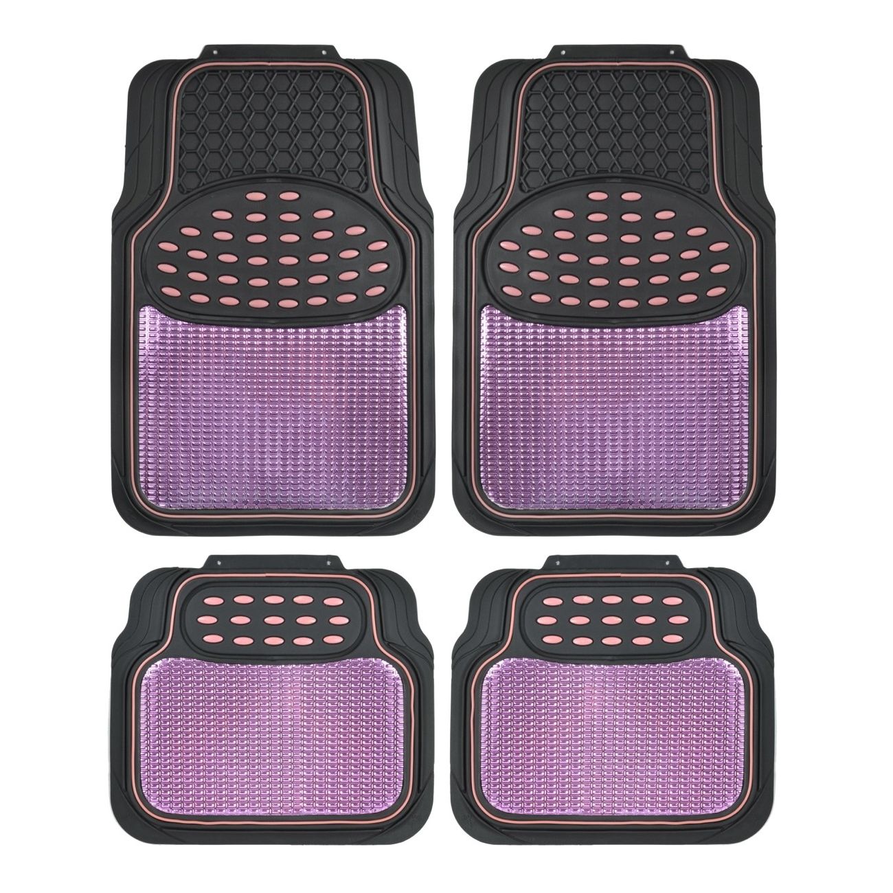 Car Rubber Floor Mats Pink Metallic Design On Black Heavy Duty Rubber