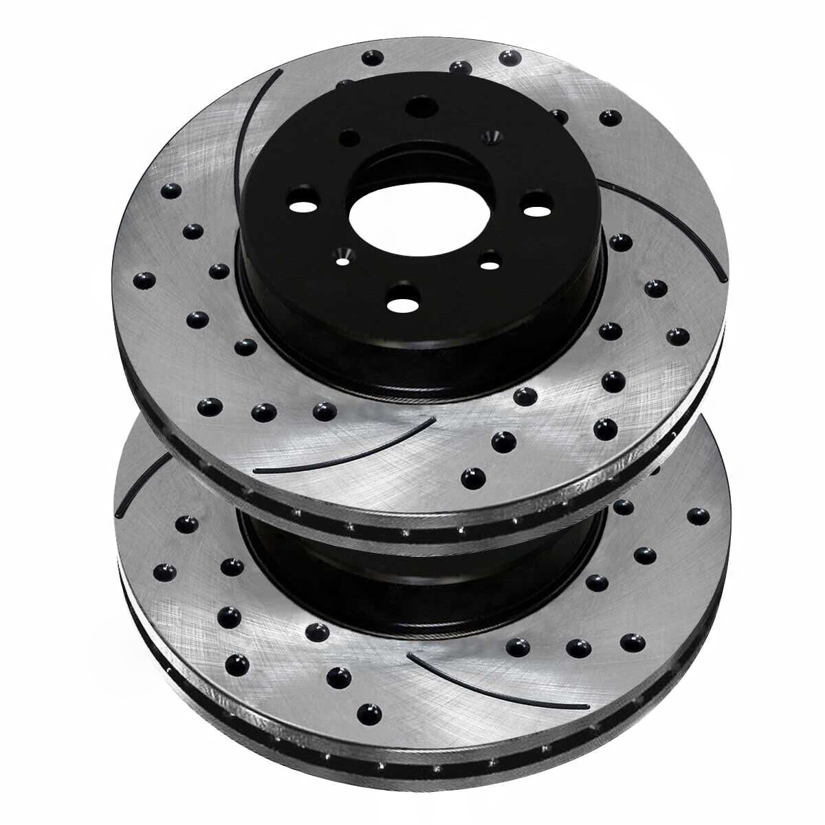 8 PCS - Front & Rear Drilled Slotted Brake Rotors Black Set For Acura Honda 1.8L