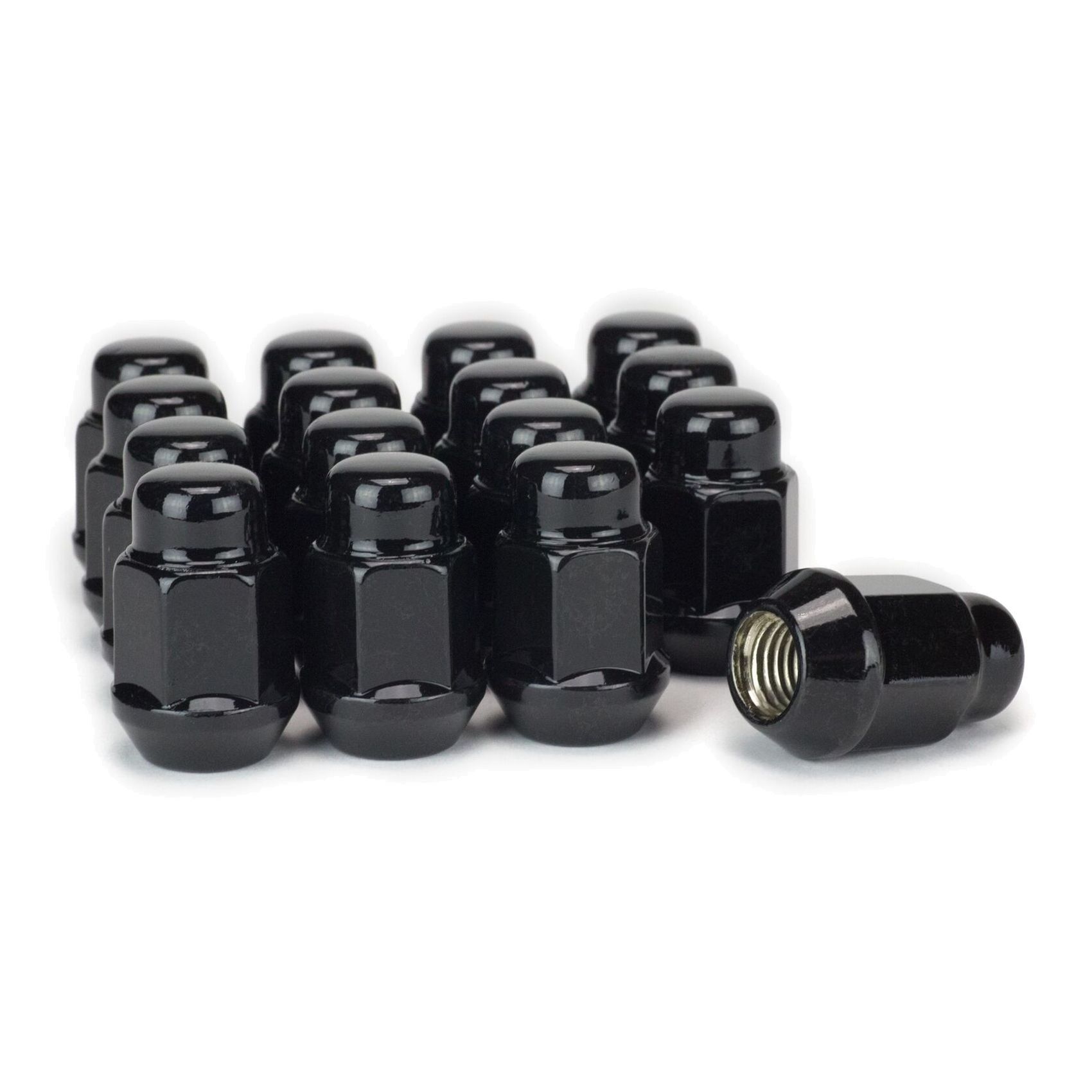 16 Black Bulge Acorn Lug Nuts 1/2" Wheel Nut 3/4 Hex 1/2-20