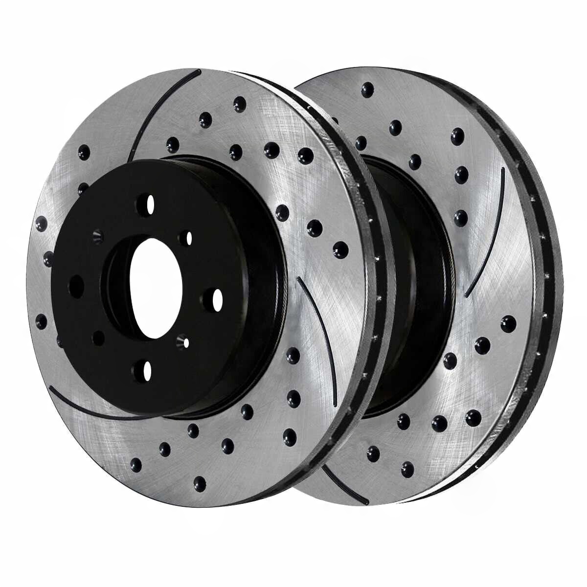 8 PCS - Front & Rear Drilled Slotted Brake Rotors Black Set For Acura Honda 1.8L
