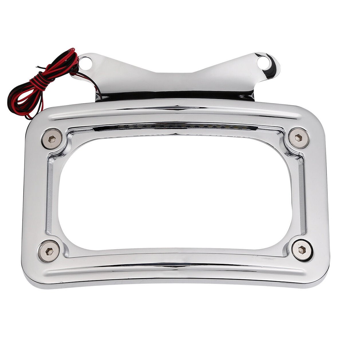 Chrome Curved Laydown License Plate Mount Frame W/Light For Harley-Davidson
