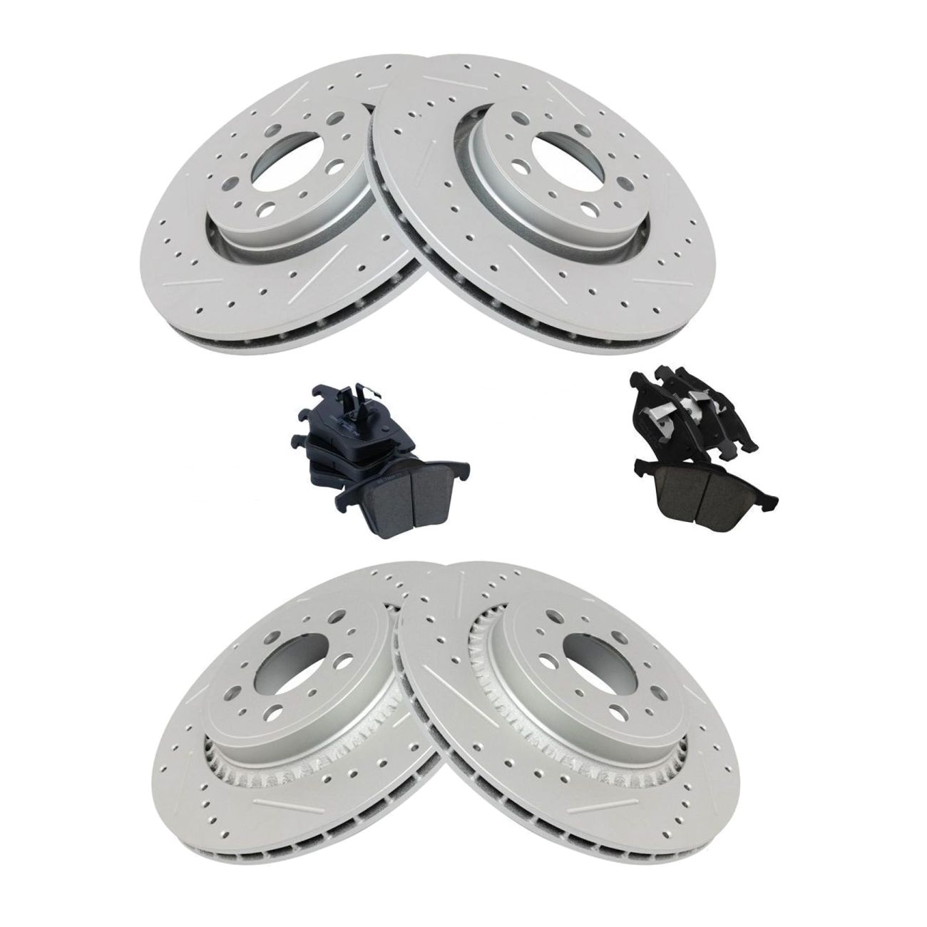 For 2003-2014 XC90 Drilled Slotted Brake Rotor & Ceramic Pad Front & Rear Kit