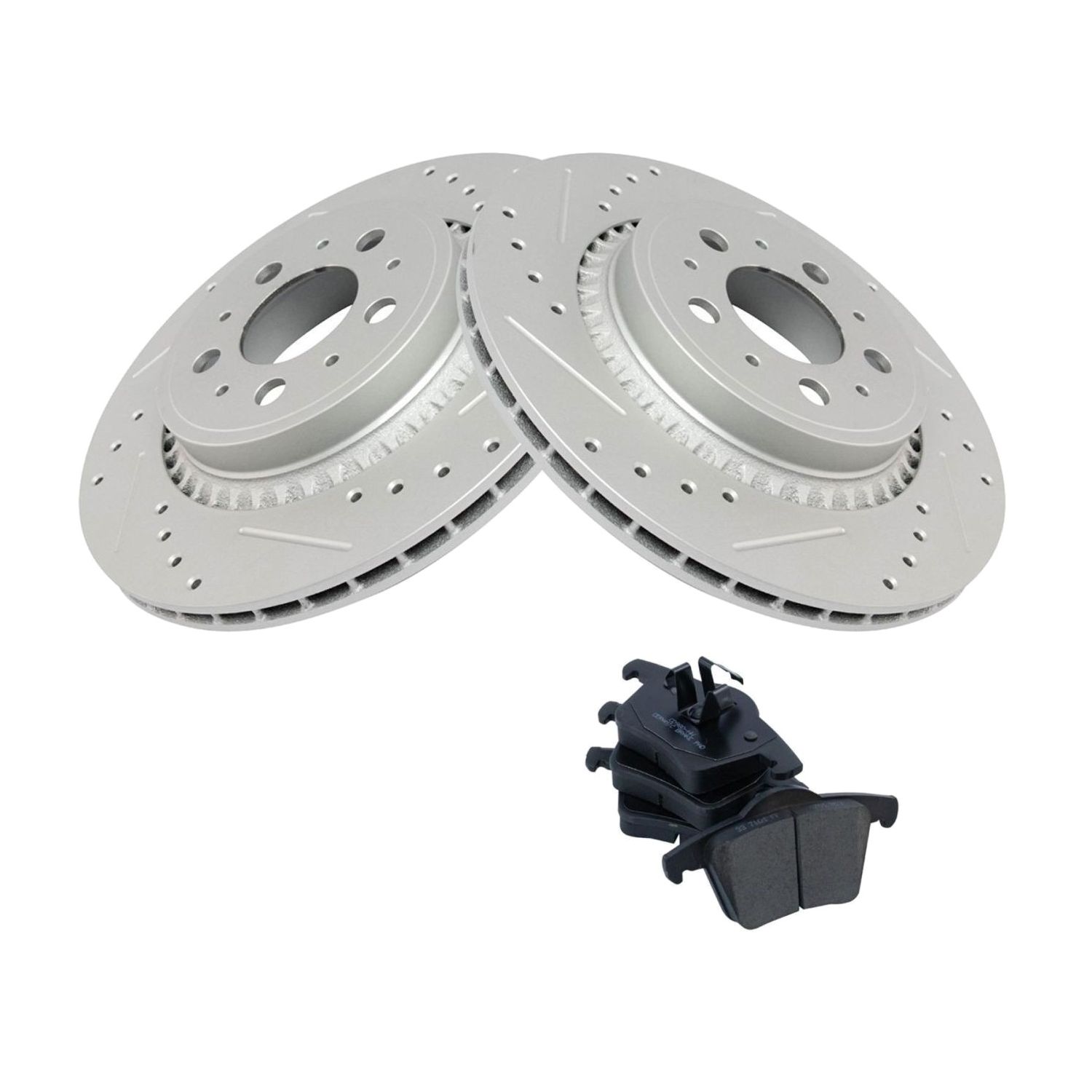 Rear For 03-14 XC90 Drilled Slotted Coated Brake Rotor & Posi Ceramic Pad Kit