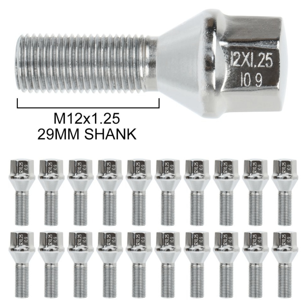40 PCS - 12x1.25 Chrome Conical Cone Wheel Lug Bolts Shank Mm Silver