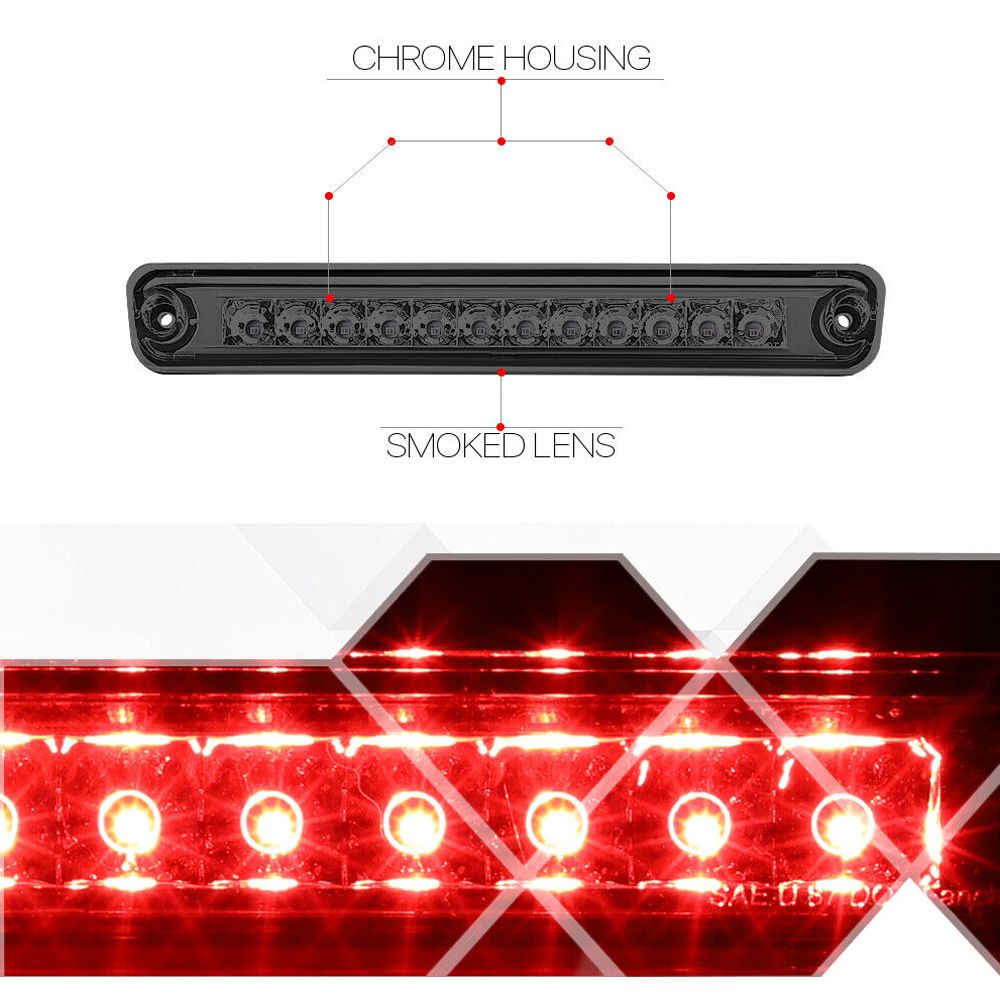 Fits 1993-1997 Passport/Rodeo [Chrome/Smoke] LED Third 3rd Brake Light Tail Lamp