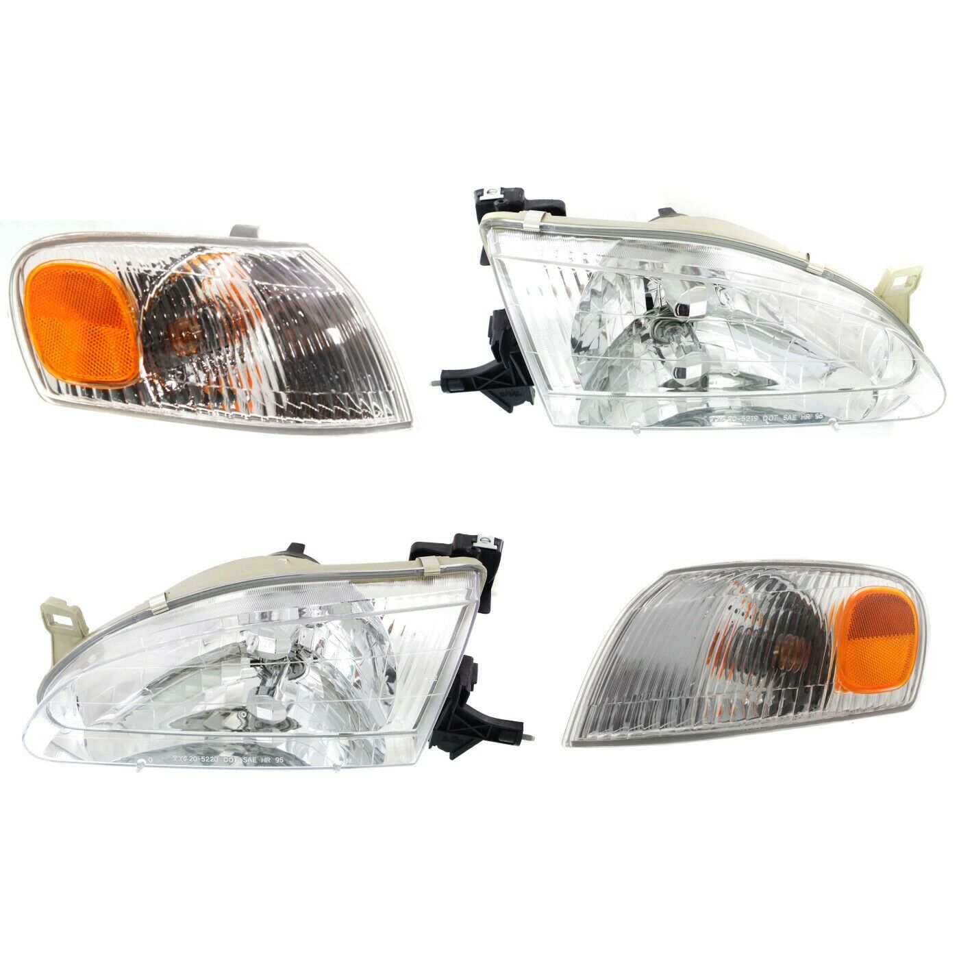 Headlights Headlamps & Corner Parking Lights Kit Set For 1998-00 Corolla Sedan