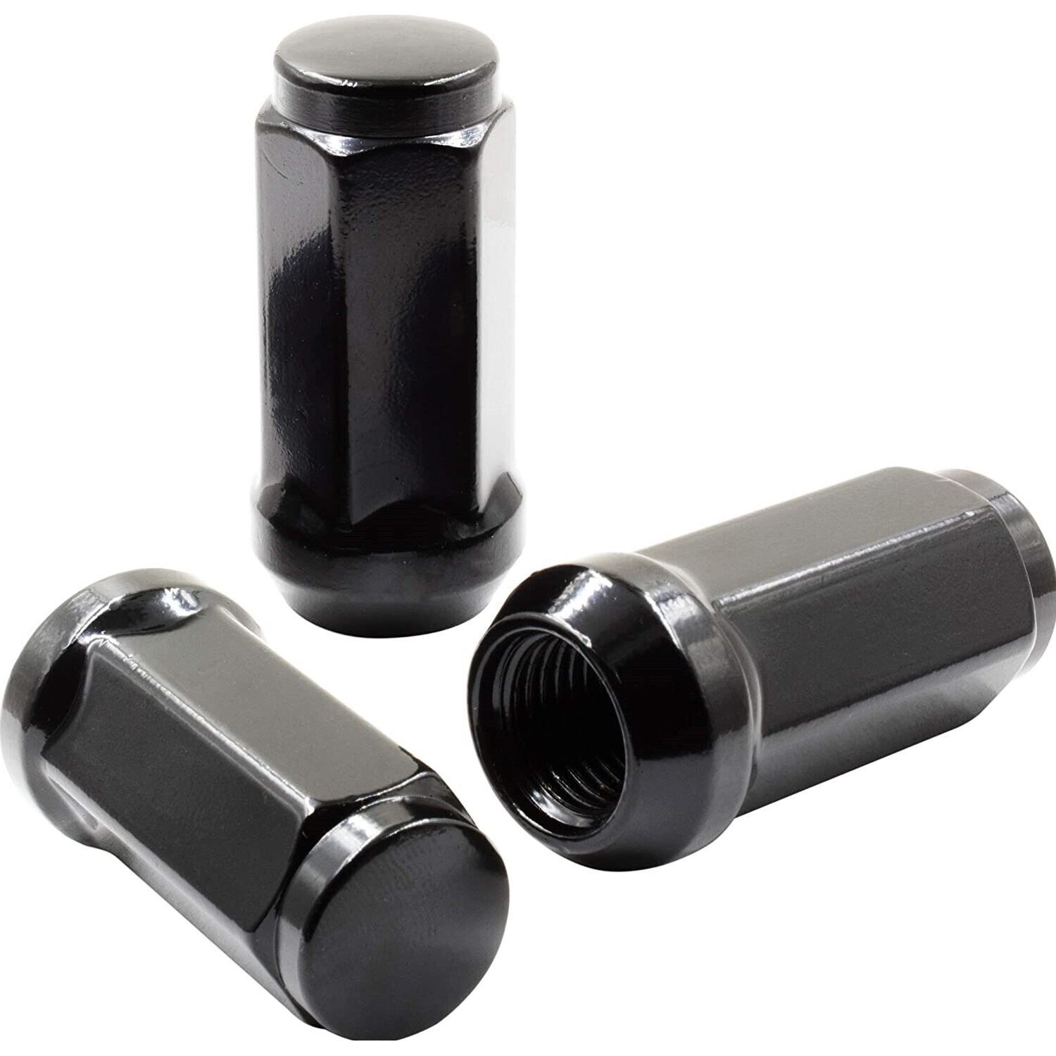 32 Lug Nuts Long Bulge Acorn 9/16-18 1.9" Tall Black Wheel Nut Lugs