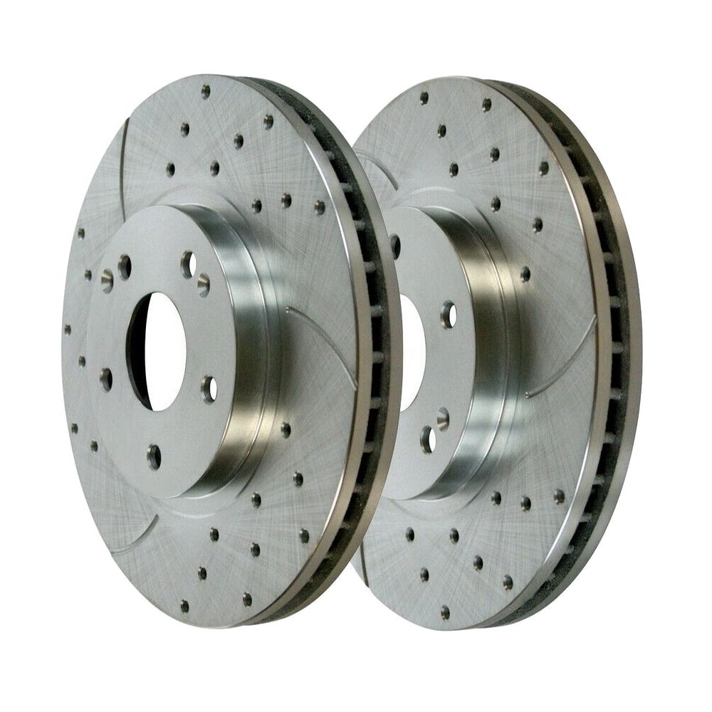 For 99-05 CLK320 Convertible Front Drilled Slotted Brake Rotors Silver Pair 2