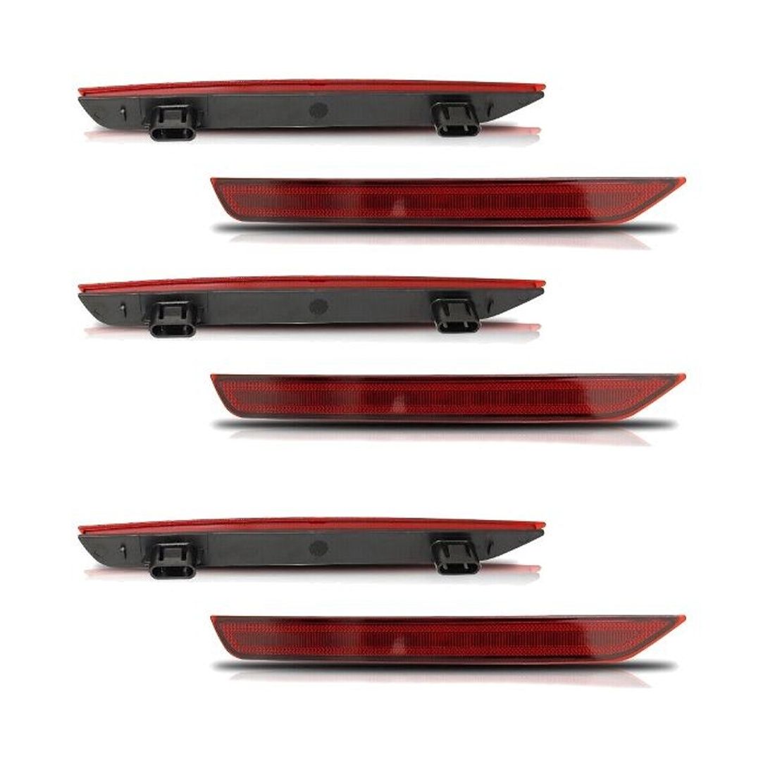3 Sets Of - Red Lens Rear Bumper Reflector Marker Left & Right