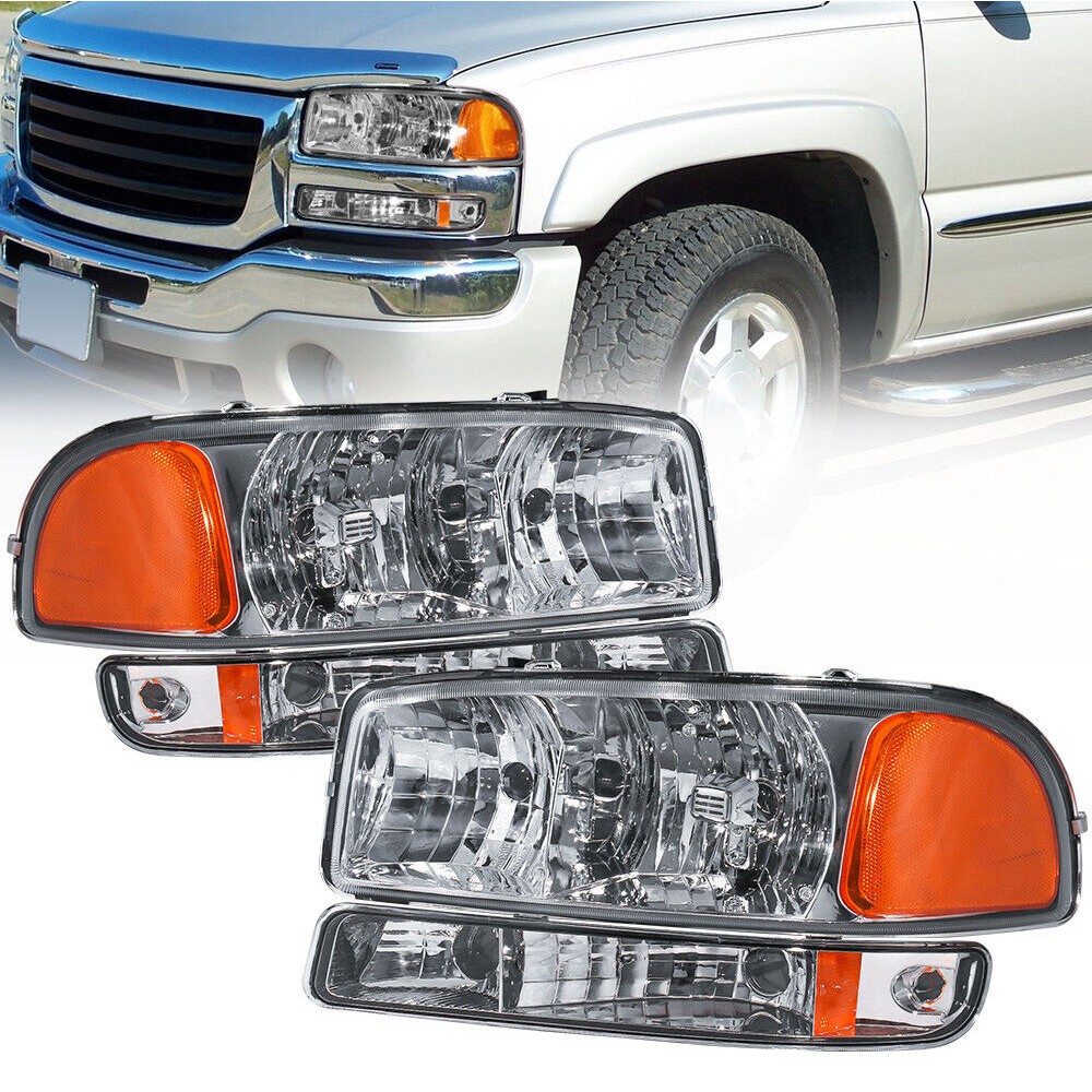 Chrome Headlights Amber Conor Light For GMC 99-07 GMC Sierra Yukon XL 1500 2500