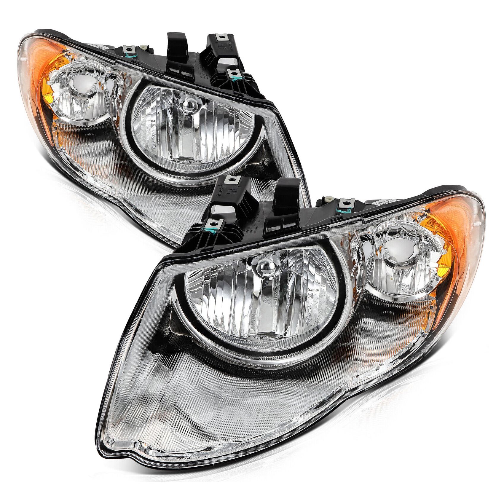 2pcs Pair Chrome Headlights For 2005-2007 Chrysler Town & Country 119" Wheelbase