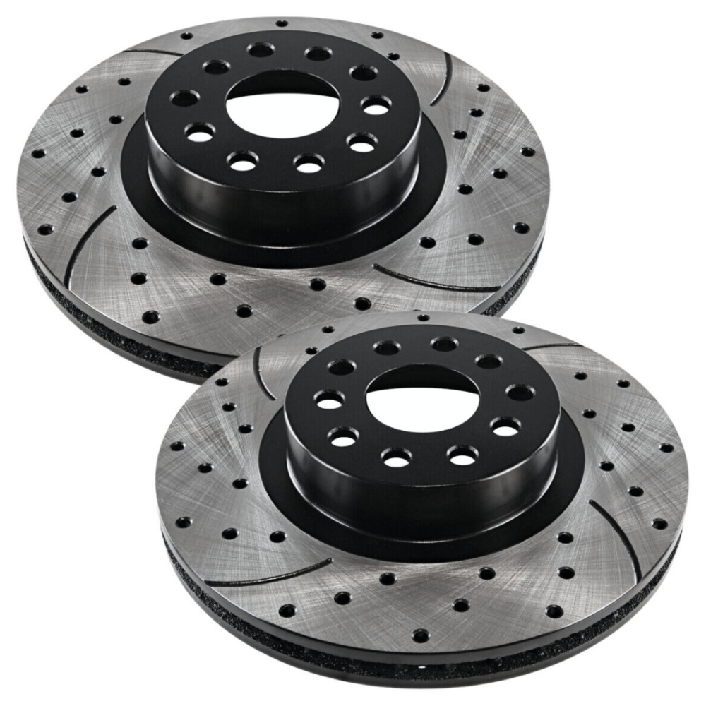 Front Drilled Slotted Brake Rotors Black Pair 2 For 15-17 200 2013-16 Dart 2.4L