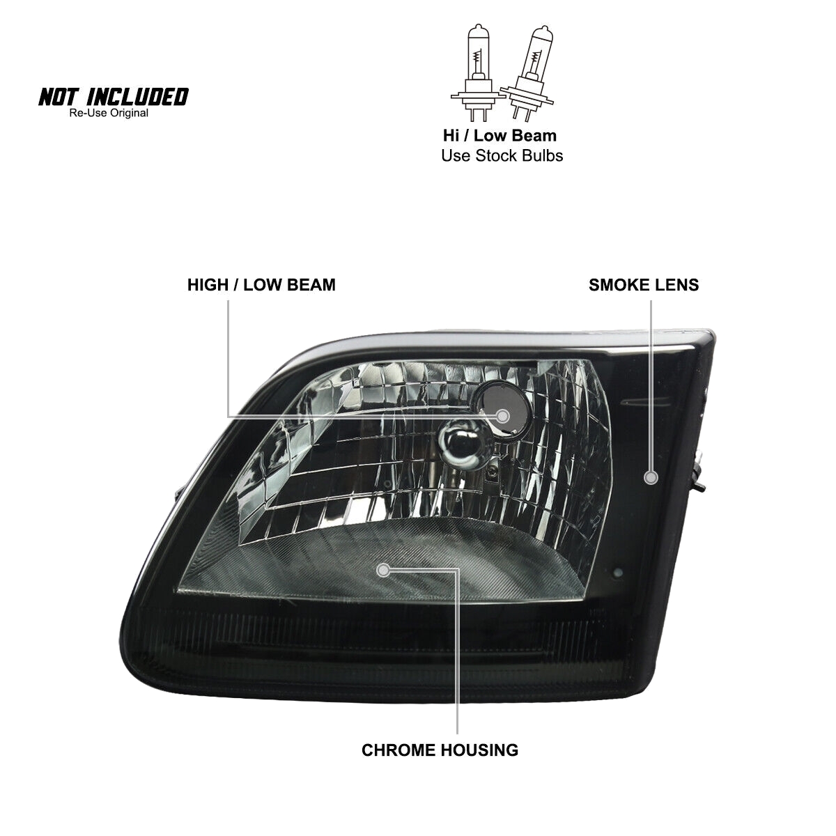 Smoke Headlights F150 Left+Right