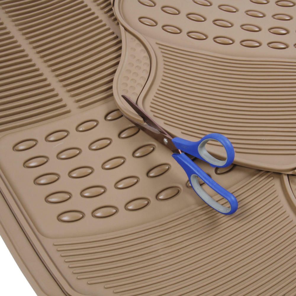 Car Rubber Floor Mats For All Weather Heavy Duty Tech 4pcS Trimmable Beige