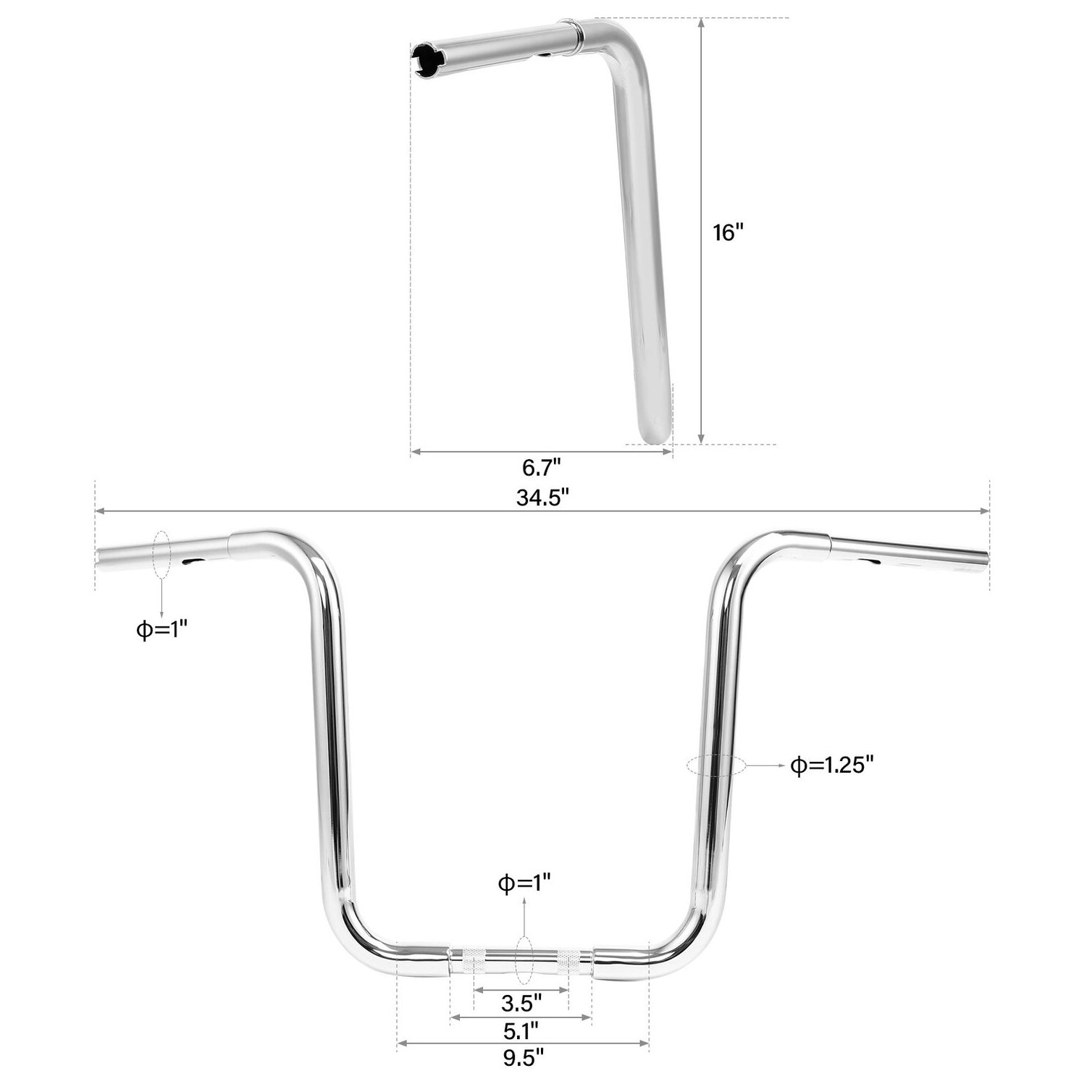16" Rise 1-1/4" Ape Hanger Bar Handlebar For Harley-Davidson FXST