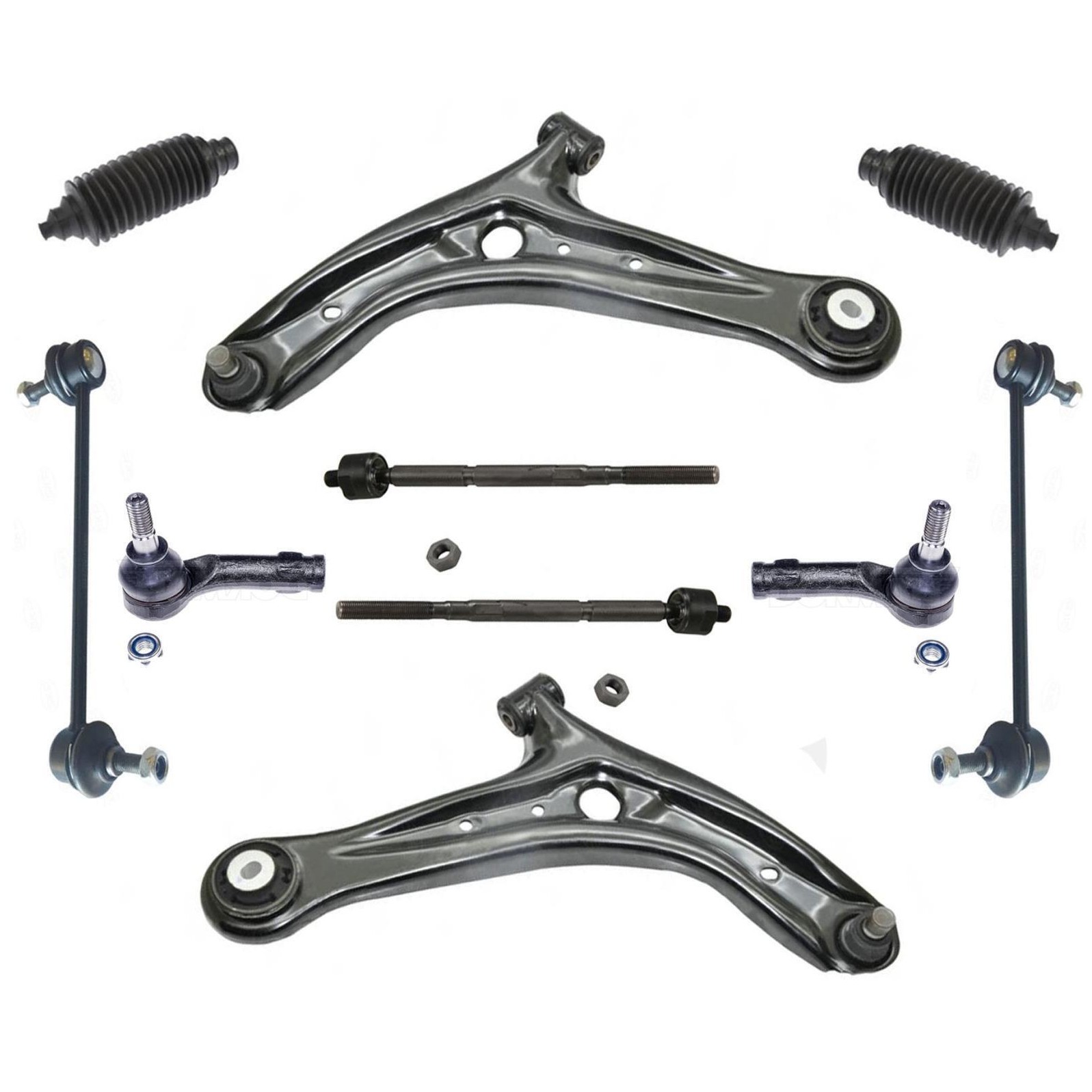 Front Lower Control Arms Inner Outer Tie Rods & Links For 2011-2017 Ford Fiesta