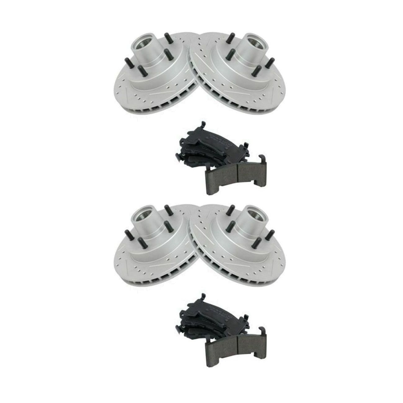 2 Sets Of - Performance Brake Rotor Drilled Slotted Coated & Ceramic Pad Front Kit