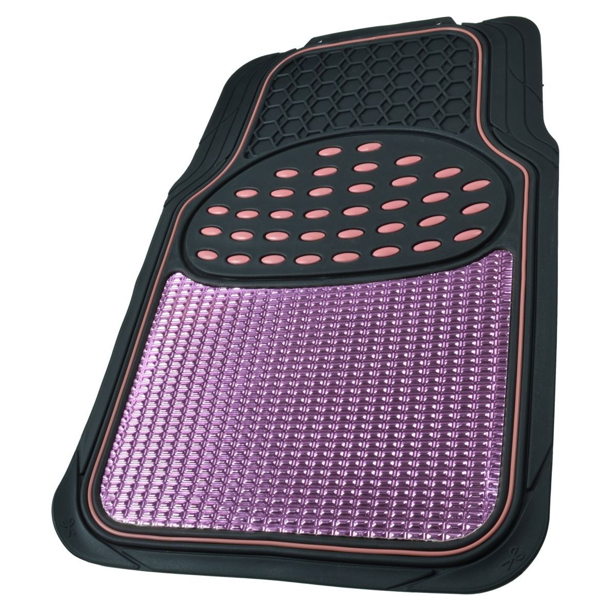 Car Rubber Floor Mats Pink Metallic Design On Black Heavy Duty Rubber