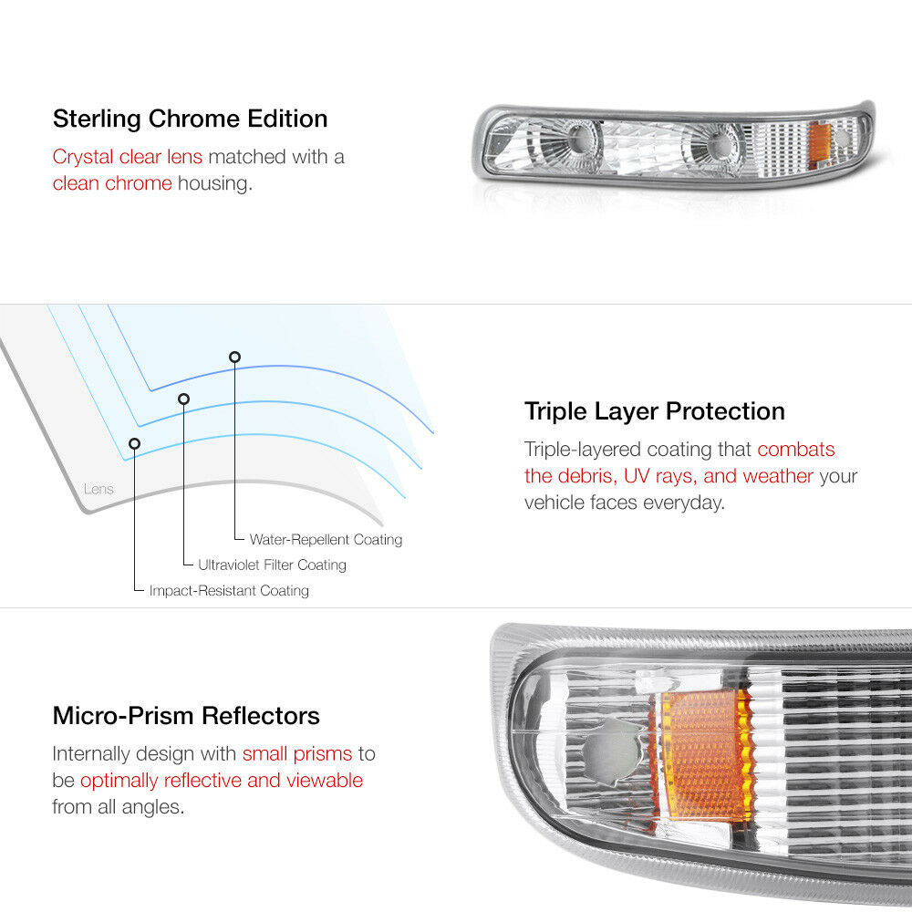 For 1999-2006 Chevrolet Chrome Amber Front Bumper Signal Parking Light Lamp
