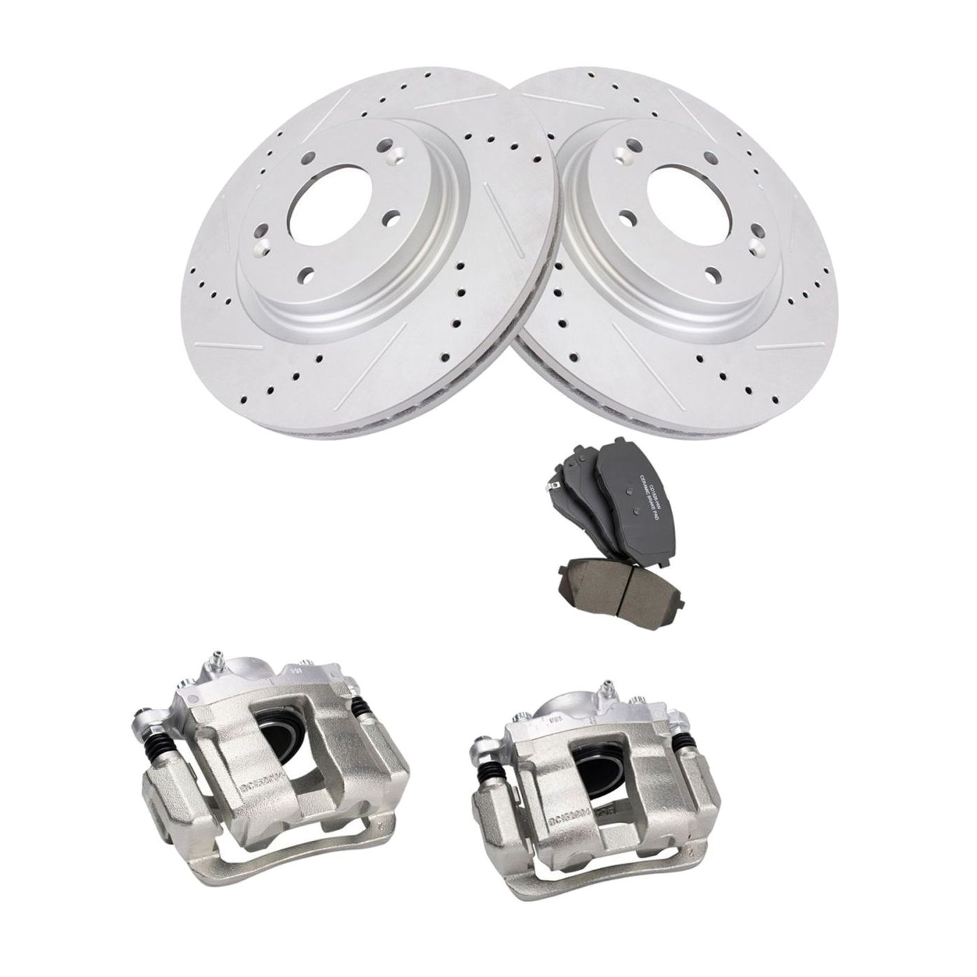 For Kia 16 Optima LX Sedan Front Brake Calipers Ceramic Pads & Drilled Rotors