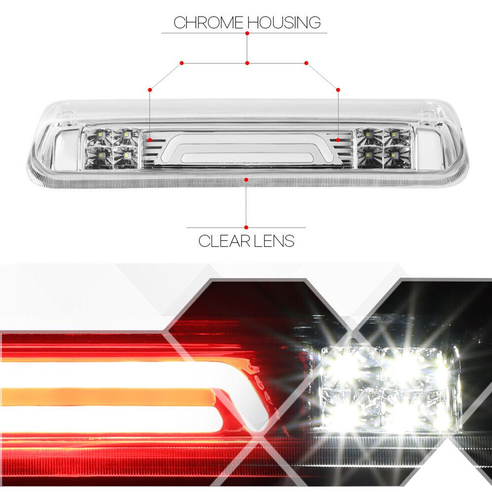 Fits 2004-2010 F150/Explorer Chrome/Clear{3D LED BAR}Third 3rd Brake+ Light