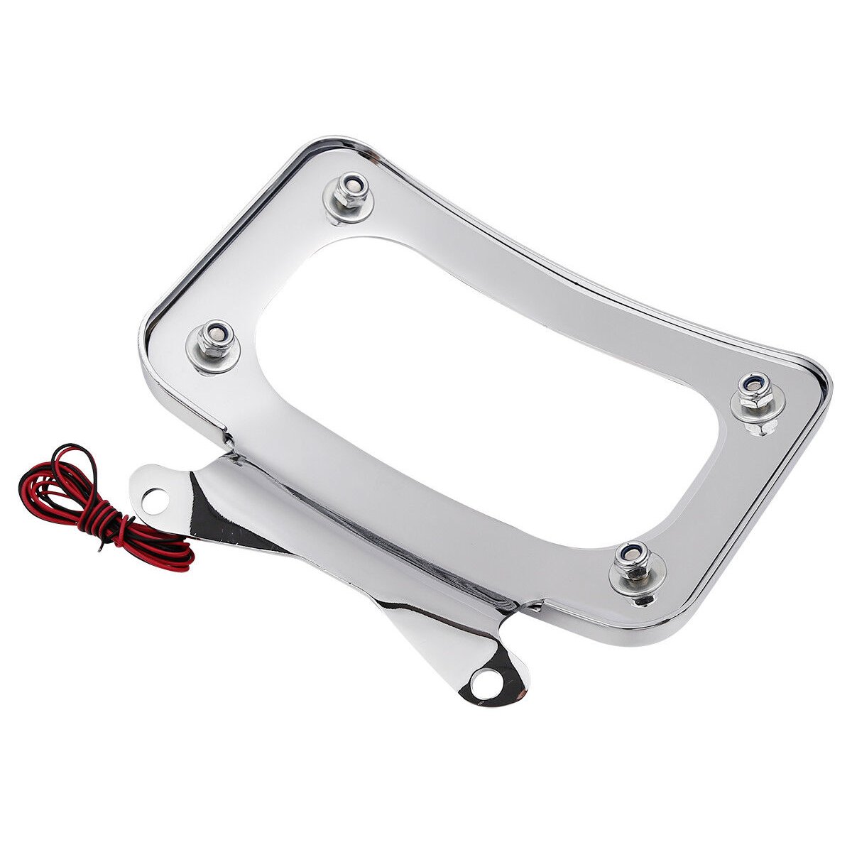 Chrome Curved Laydown License Plate Mount Frame W/Light For Harley-Davidson