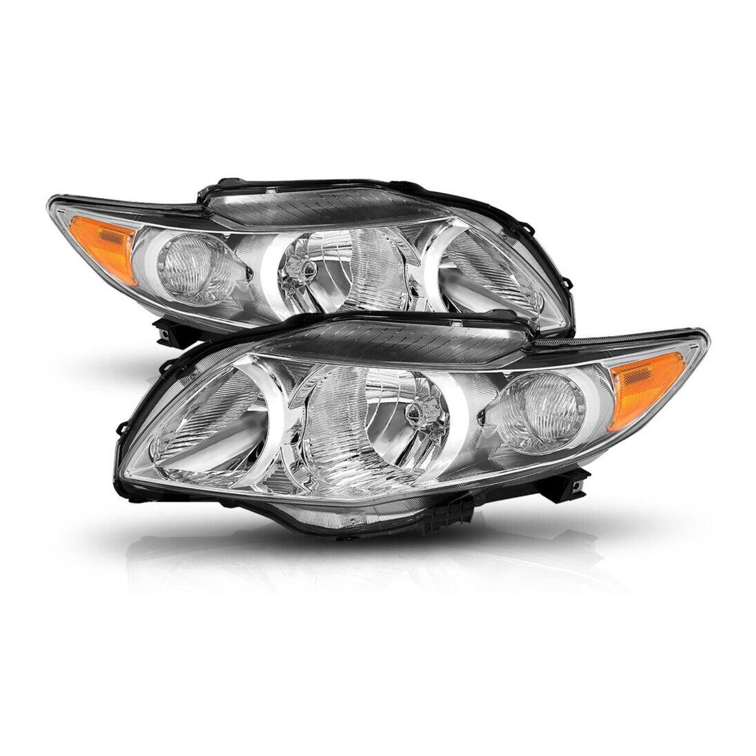 Fits 2009-2010 Toyota Corolla[Chrome/Clear]Amber Corner Headlight Headlamp Lamp