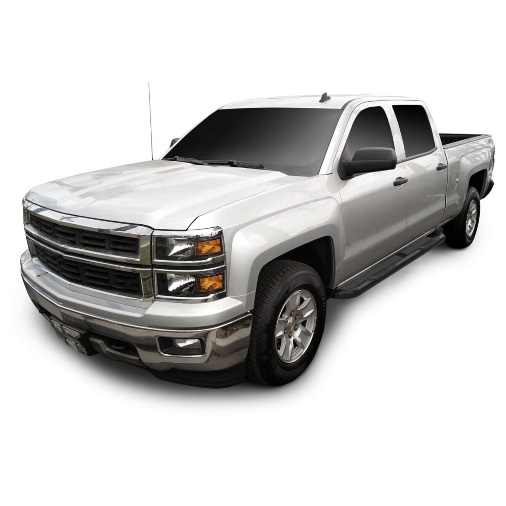 3" Black Side Step Rails For Sierra Silverado Crew Cab Nerf Bars