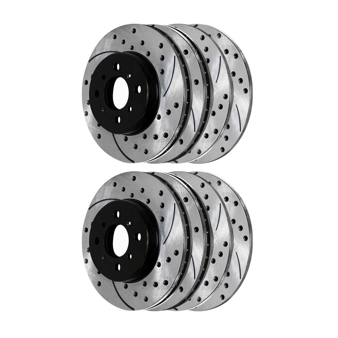 8 PCS - Front & Rear Drilled Slotted Brake Rotors Black Set For Acura Honda 1.8L