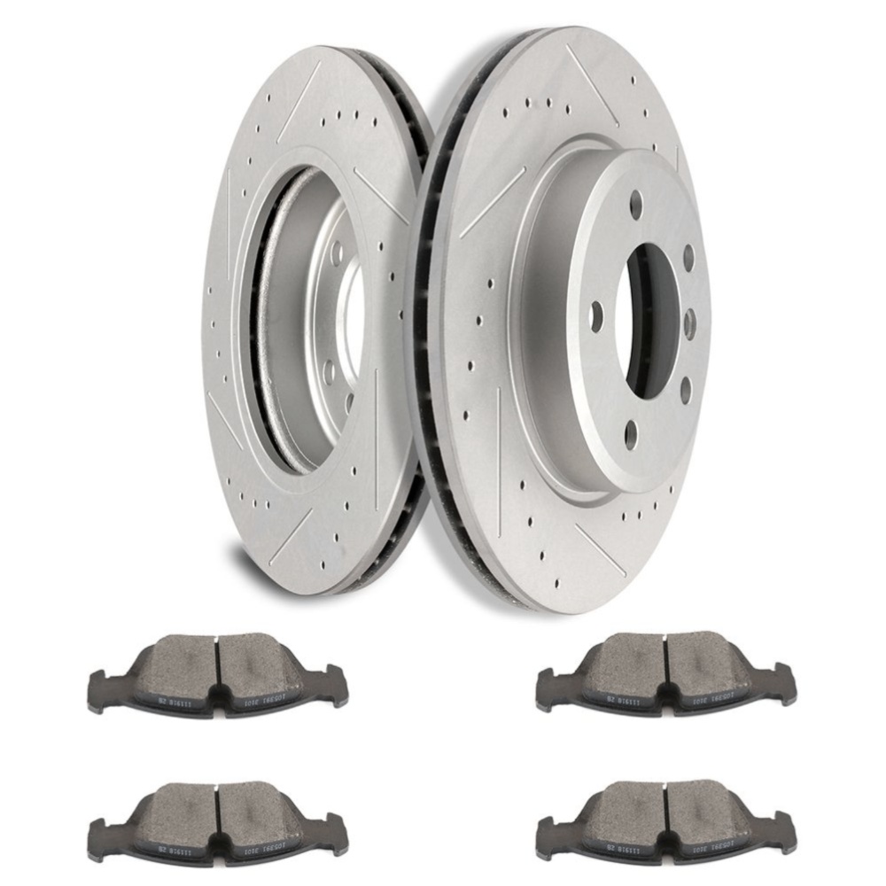 Front Discs Brake Rotors And Ceramic Pads For BMW 323i 2000 E46 Drilled Slotted