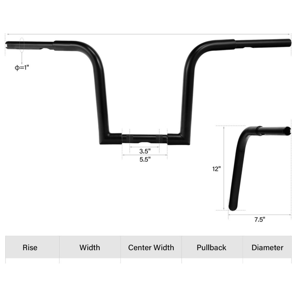 1.25" Fat 12" Rise Ape Hangers Bar Handlebar For Harley-Davidson XL883 1200