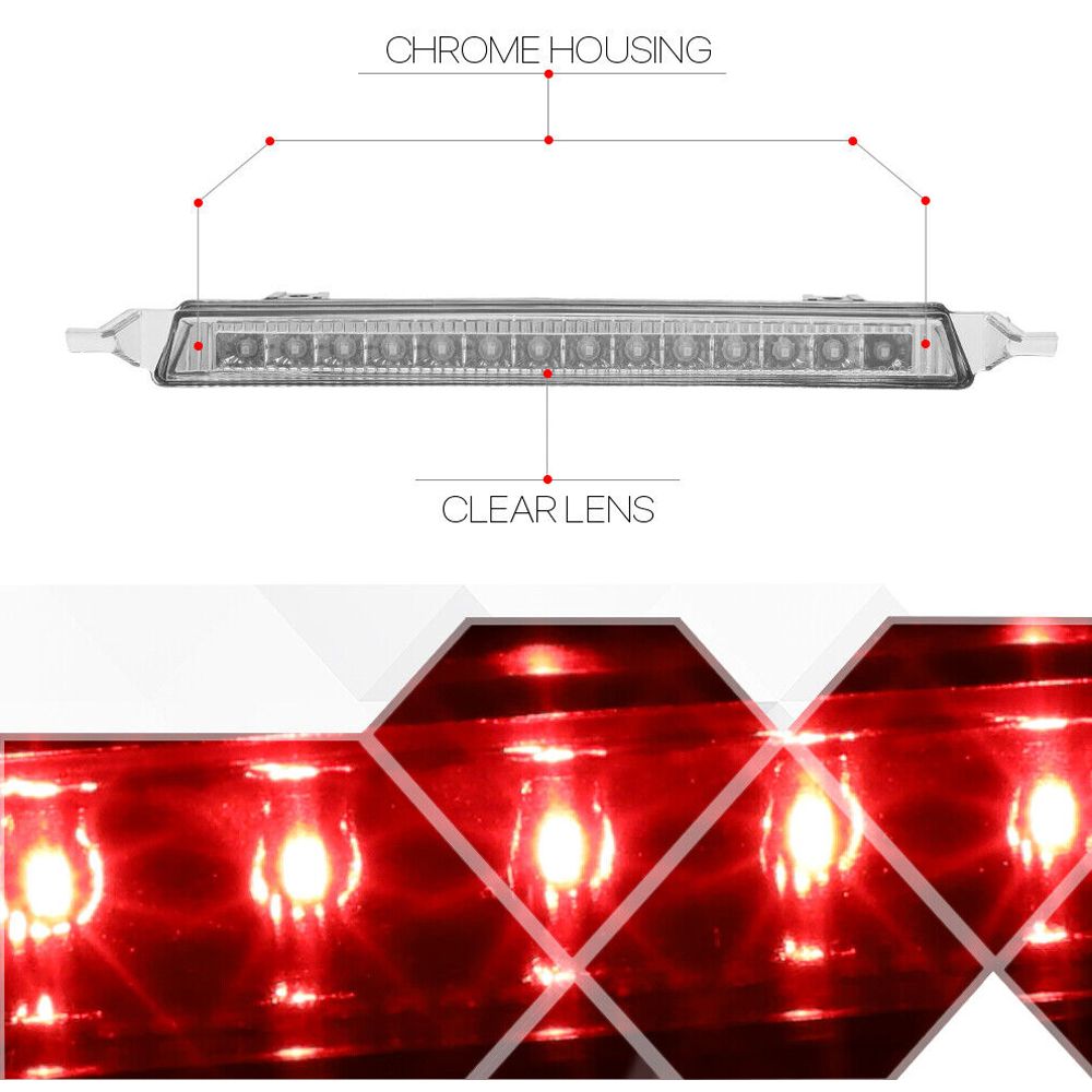 Fits 2009-2017 Traverse/Acadia[Chrome/Clear]LED Third 3rd Brake Light Tail Lamp