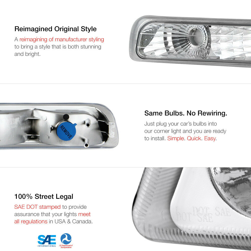 For 1999-2006 Chevrolet Chrome Amber Front Bumper Signal Parking Light Lamp
