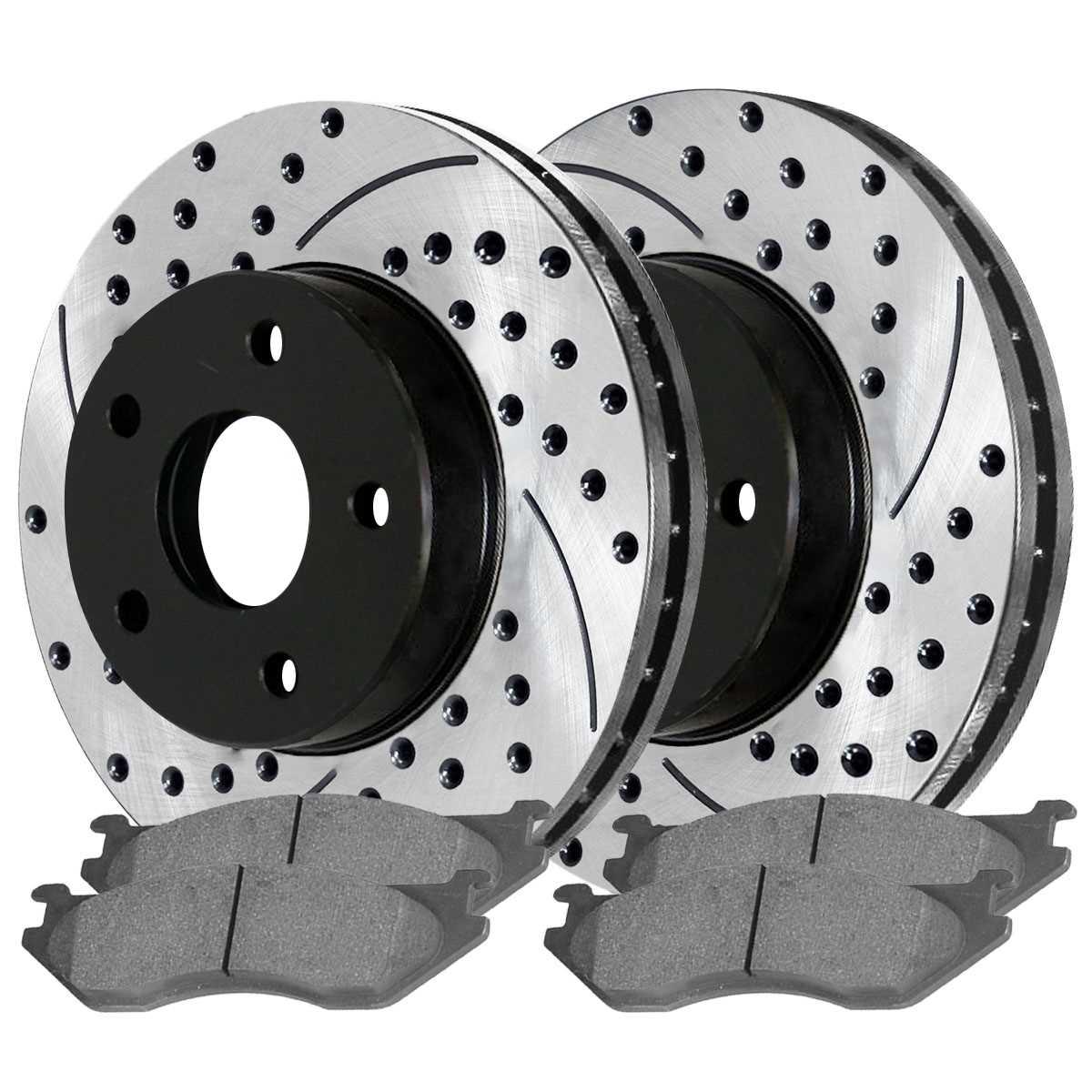 For 2005-2017 2018 Dodge Ram 1500 Rear Drilled Slotted Rotors And Ceramic Pads